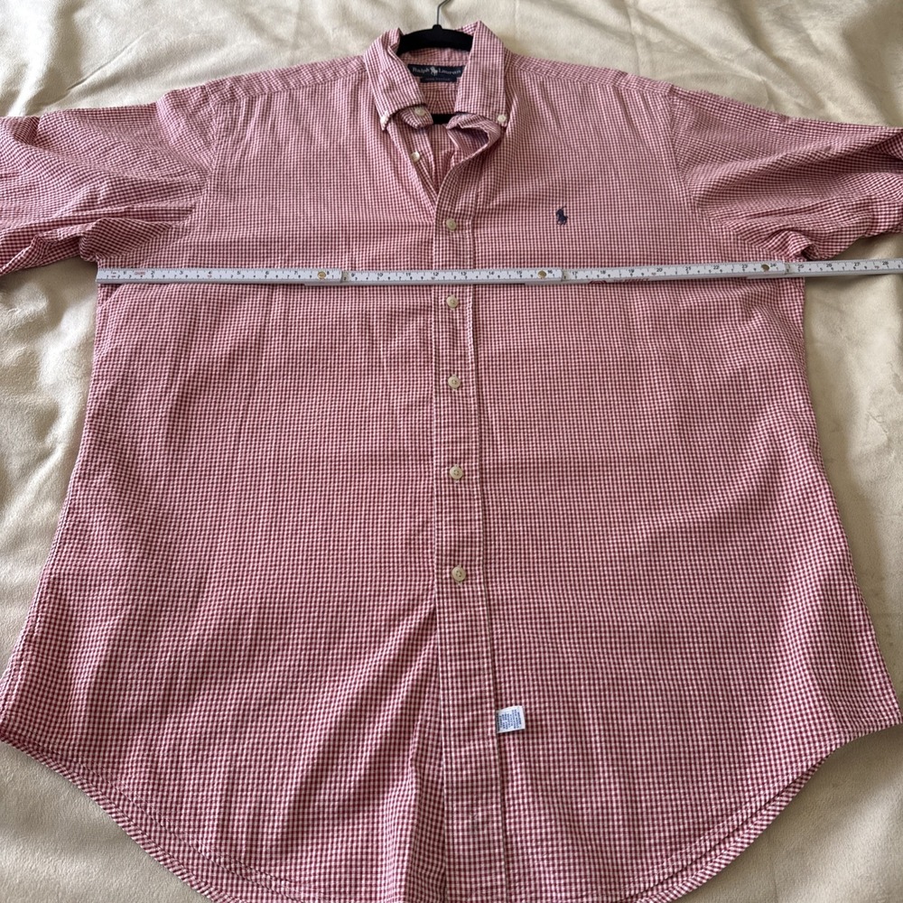 Ralph Lauren Blue Label VTG Shirt Mens L Red Checkered Slim Preppy Button Down - Picture 10 of 14